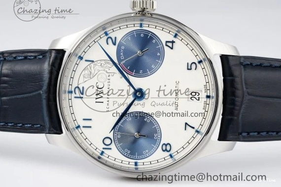 MIROTIME 0316 ZeroBulk Portuguese Real PR IW500715 SS AZF 1:1 Best Edition White Blue Dial on Blue Leather Strap A 7034